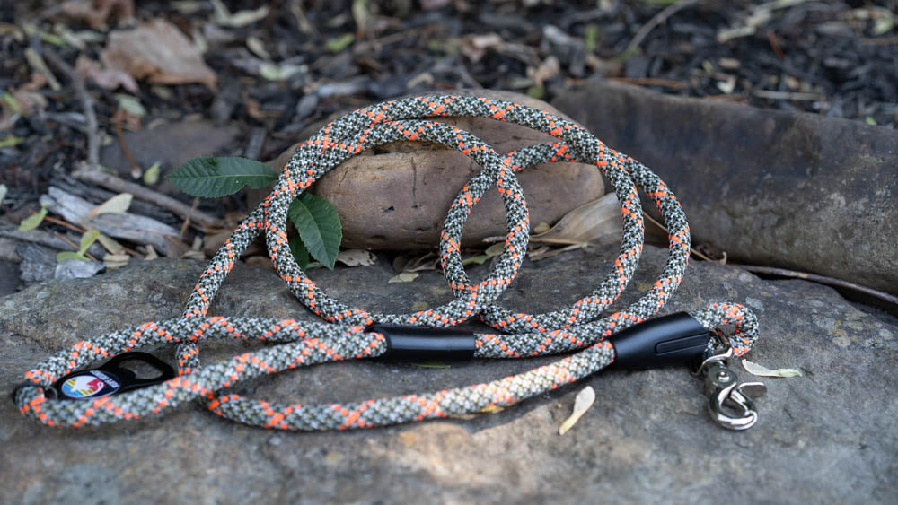 Green and orange climbing rope leash